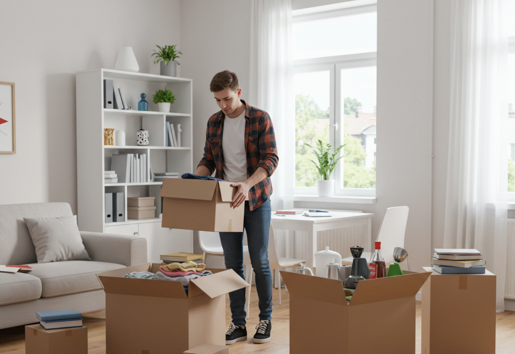 Studentas įsikuria naujame bute, pradėdamas savarankišką gyvenimą studijų metu