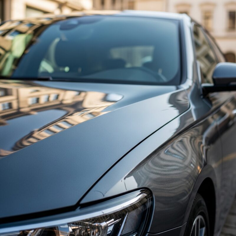 Blizgantis automobilio paviršius padengtas nano danga, atspindintis šviesą ir aplinką